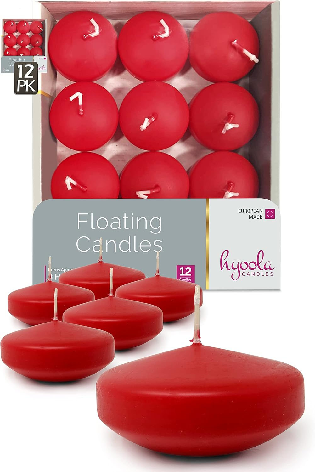 Hyoola Premium Red Floating Candles Pack of 12 Burn Time 8 Hours 75
