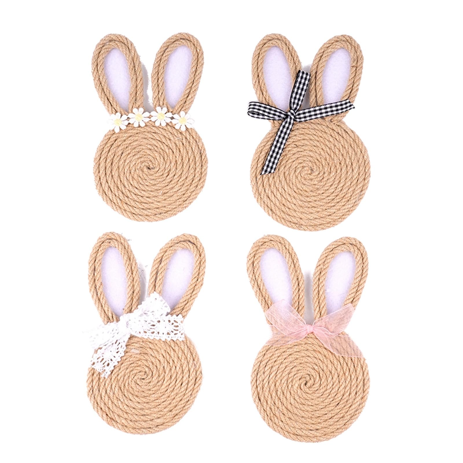Qisuw Shape Woven Coasters Protective Table Mats Spring Party Easter Supplies Rabbits Shape Drink Coasters