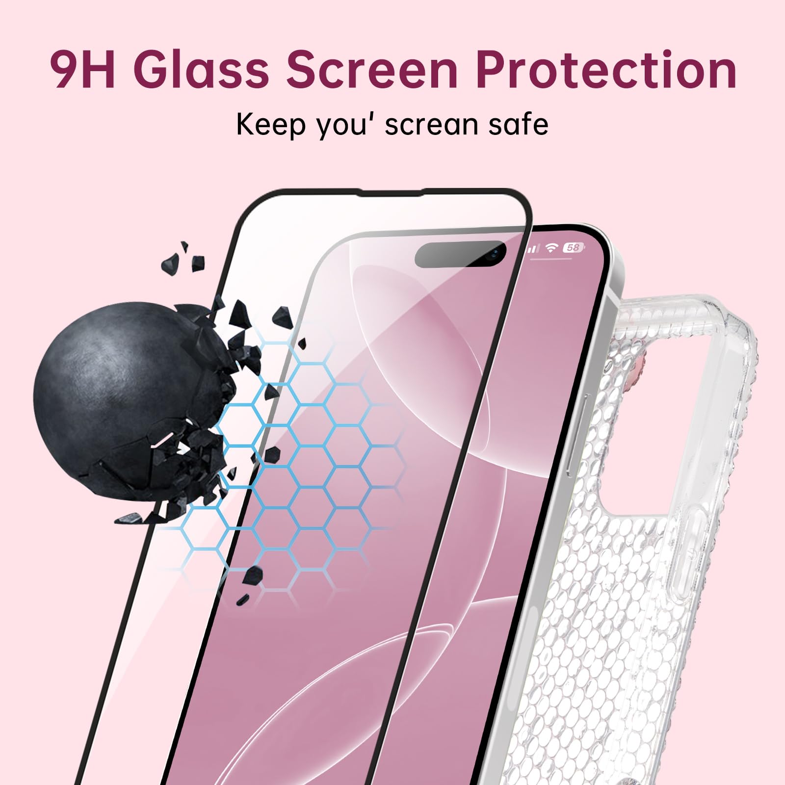 Niedliche Schutzhülle für iPhone 11, 15,4 cm (6,1 Zoll), mit HD-Displayschutzfolie, rosa Glitzer, Strass, Schleife, Handyhüllen, glitzernd, transparent, stoßfest, für Damen, Mädchen und Kinder