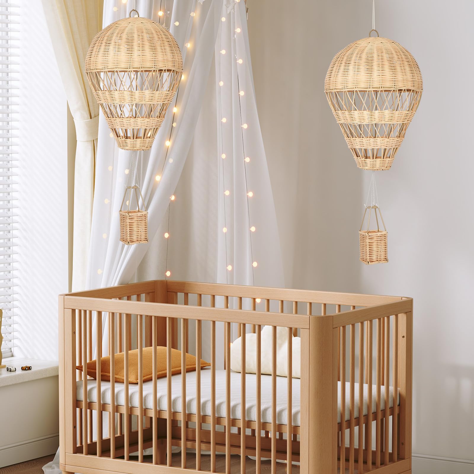 HOMSFOU 2 Piezas Ratán Tejido Globo Aerostático Beige para Habitación