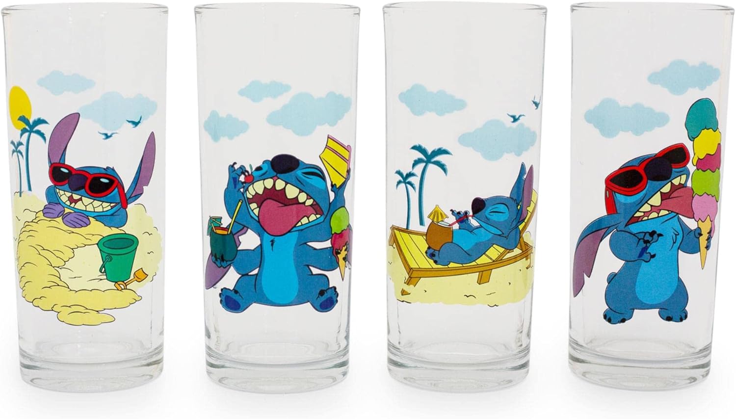 Disney Lilo & Stitch Beach Day 10-Ounce Tumbler Glasses, Set of 4 | Tropical Home Barware For Liquor and Beverages, Cute Kitchen Decor Essentials | Cute Gifts and Collectibles