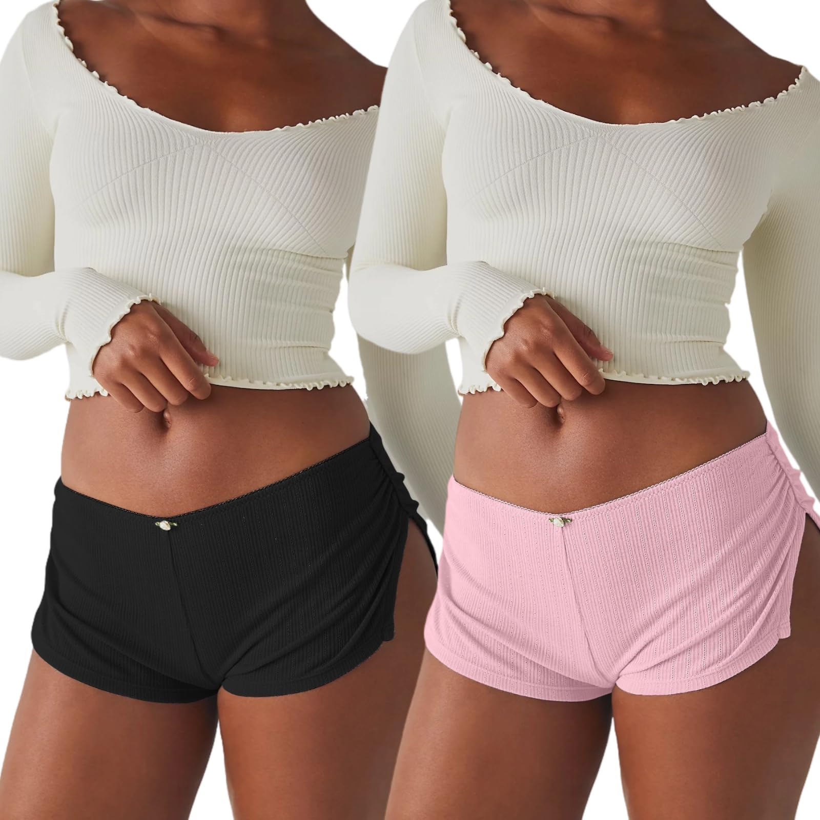 FaroDor Cute Micro Pajamas Shorts for Women Low Rise Side Slit Ruched Lounge Shorts Pj Bottoms
