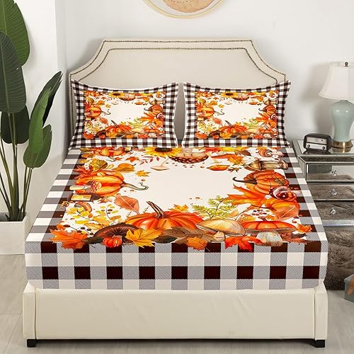 Miniatura 3 de Juego de ropa de cama tamaño Queen, diseño vintage de cosecha de otoño para dormitorio del hogar, hojas de arce otoñal, girasol, regalos de Acción