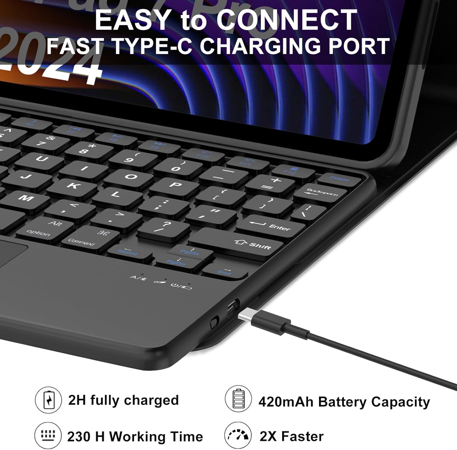 Keyboard Case for Xiaomi Pad 7/ Pad 7 Pro 11.2 Inch, 7 Color Backlit, Magnetic Detachable Wireless Bluetooth Keyboard, Multi-Touch Trackpad, Stain Resistant Cover, Rechargeable,Black(Non-Backlit)