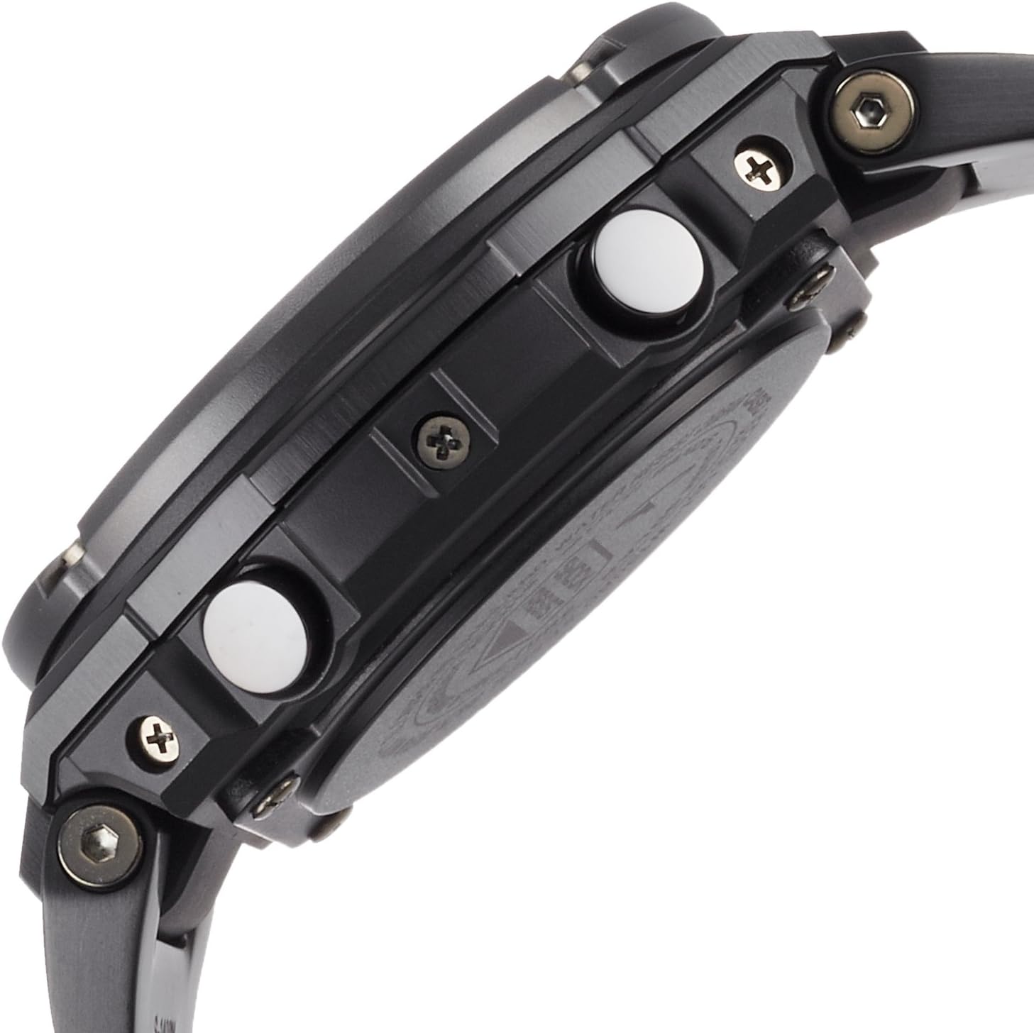 Side view of the CASIO G-SHOCK G-Steel GST-W130BD-1AJF watch, highlighting the buttons on the side of the case.
