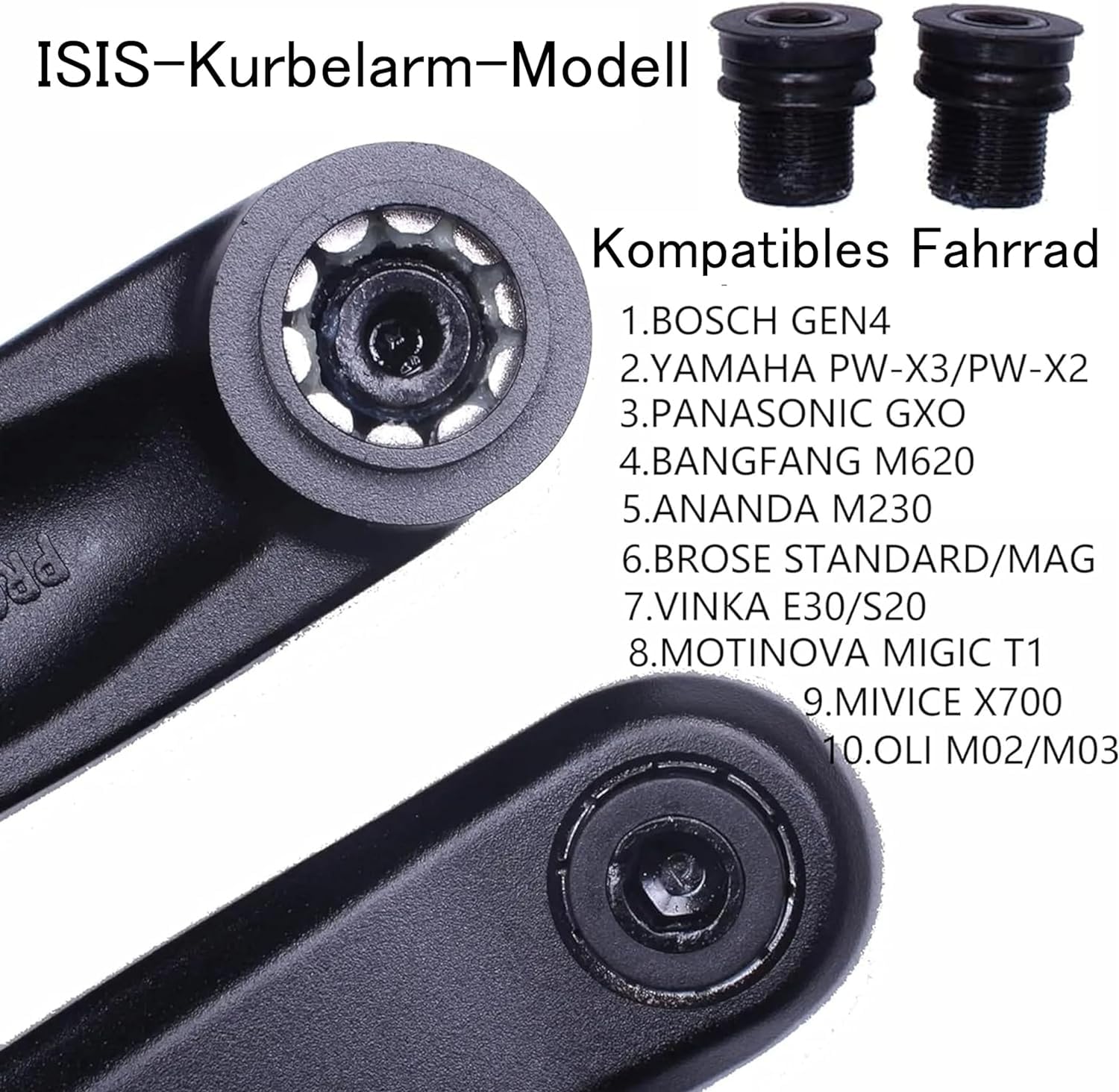 Prowheel Ebike ISIS Crank Arm,127MM/140MM/152MM/160MM/165MM/170MM/175MM Electric Bicycle Crank Arm for ISIS Mid Drive Motor,Bosch GEN4,PW-X3/PW-X2,BANGFANG M620,Brose Standard/MAG,GX0