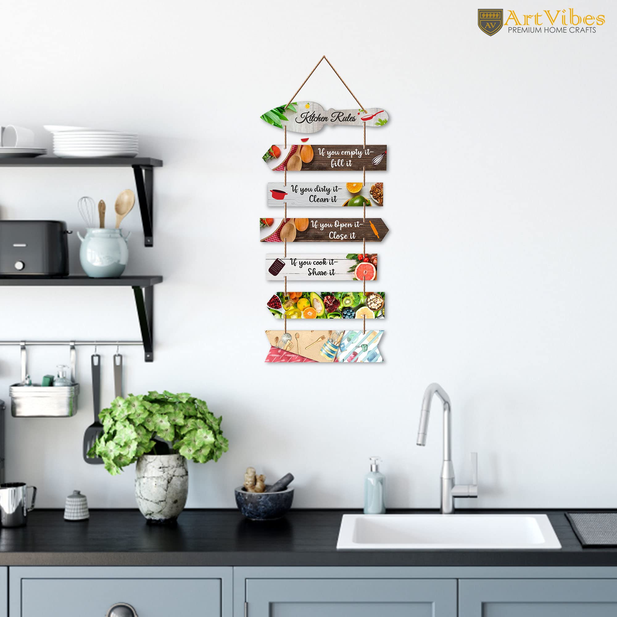 Artvibes Kitchen Rules Printed MDF Wooden Wall Art For Cafe | Kitchen | Restaurants | Quotes Decor Item | Kitchen Quotes Wall Hanging | Wall Sculpture | Signs & Plaques | Gift Items (WH_7004N) 1