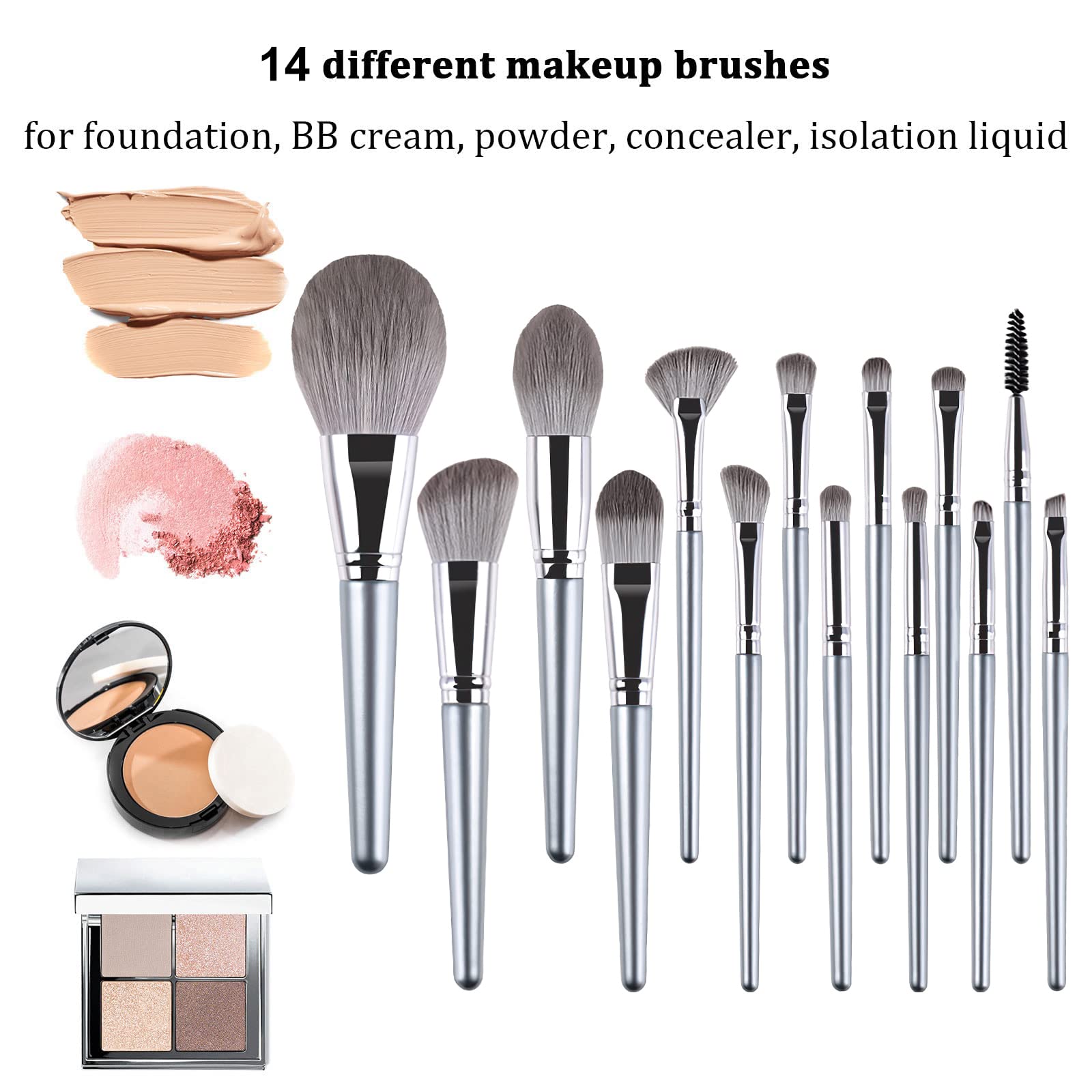 14-Piece Makeup Brush Set, Professional Makeup Brush Set, Cosmetic Brush Set for Eyeshadow Eyebrow, Foundation with Cosmetic Bag - Image 3