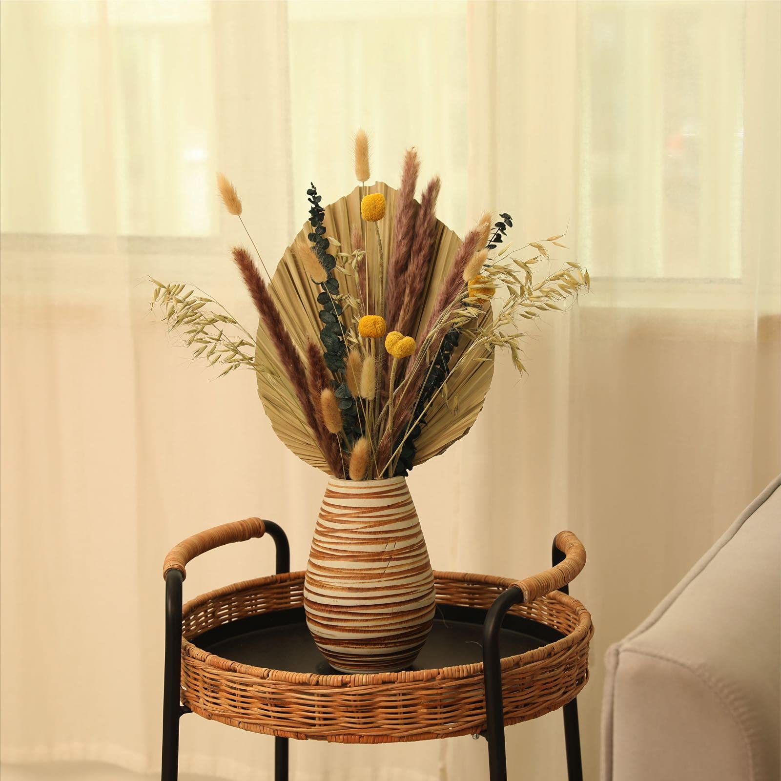 Skalago Bouquet de fleurs séchées 44 cm 45 tiges Fleurs séchées Décoration avec herbe de la pampa séchée et bouquet boho Arrangements de fleurs séchées pour la maison, le mariage, la cuisine,