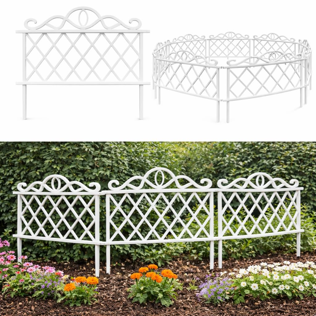 Garden Mile Garden Edging Border Fence 48cm (4 Pack) – White Plastic Decorative Lattice Lawn Edging Panels for Flower Beds, Pathways & Garden Borders