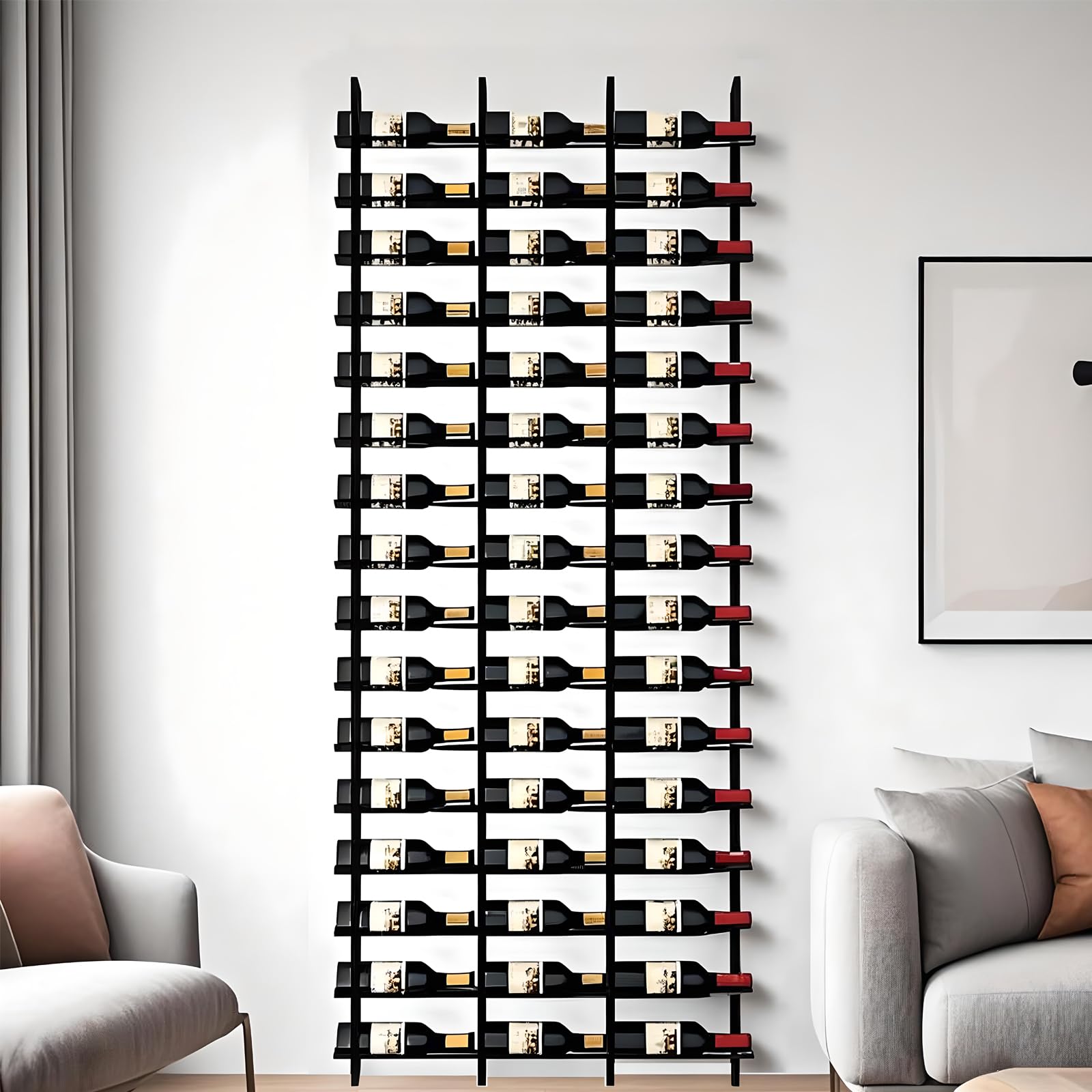 Estante De Vino Montado En La Pared, Unidad De Barra Flotante Estante De Exhibición De Botellas De Licor, 16 Filas De Bastidores De Botellas De Vino（48-80 Botella） (3 Column)