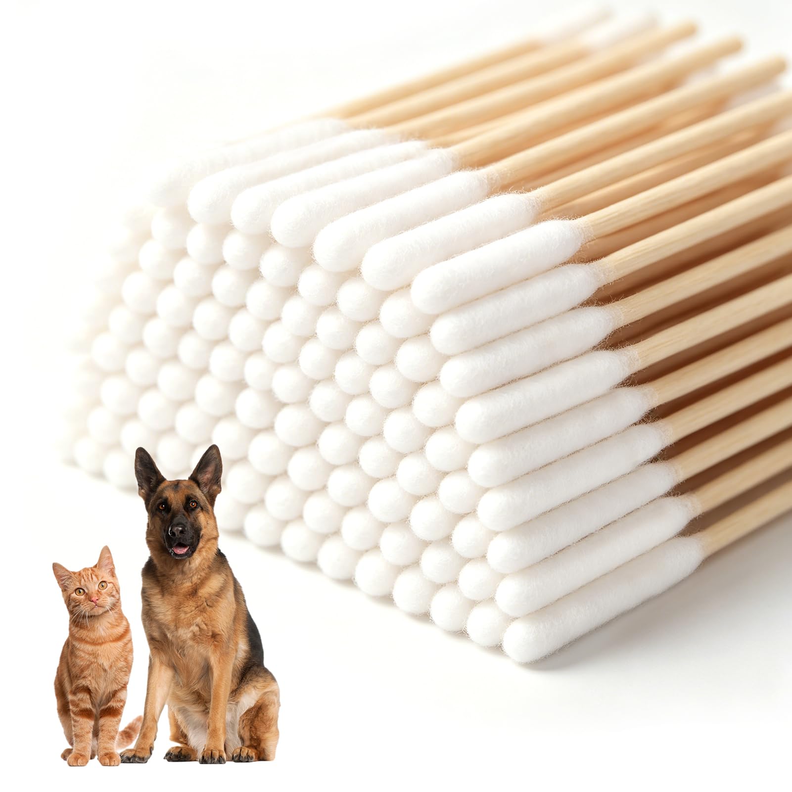 orwayhu 200 Pcs Pet Dog Ear Cleaner Cotton Buds, 15cm Enhanced Long Large Cotton Buds Animal Ear Cleaning Cotton Swab Sticks Wax Remover Gentle Ear Cleaning Swabs for Cat Dog Ear Wax Cleaning Care