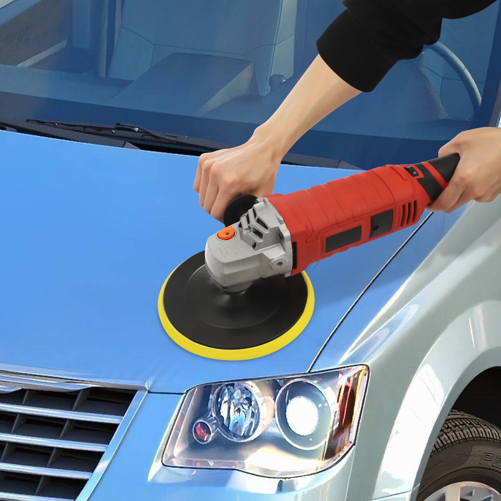 1580W Auto Poliermaschinen Set 7 Variable Geschwindigkeit Poliermaschine für Auto Polierer Schleifmaschine Set Profi Politur Set für Autos, Sofas, Böden,⌀150mm,6 Schleifpapier (rot)