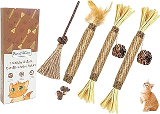 RongYiCare 4 Pack Silvervine Sticks for Cats, Natural Catnip Kittens Chew Toys for Teeth Cleaning, Matatabi Silvervine Chew Sticks for Indoor Cats, Cat Chew Sticks Toys Dental Care