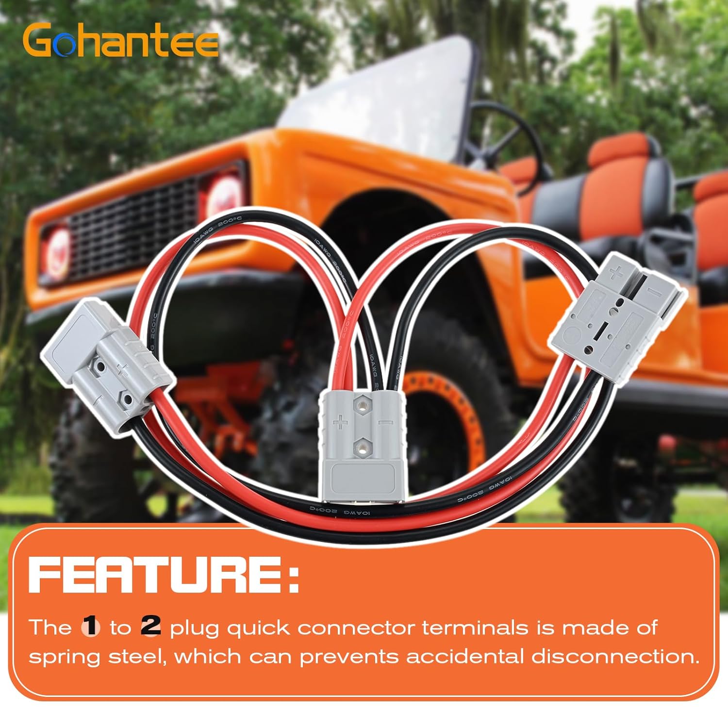 gohantee Battery Quick Splitter Connector Cable, 1 to 2 Plug Connector Replacement for Anderson 50Amp 1.64 Ft, Quick Connect Compatible with Jumper Cables Compatible with Trailer Truck Forklift Truck