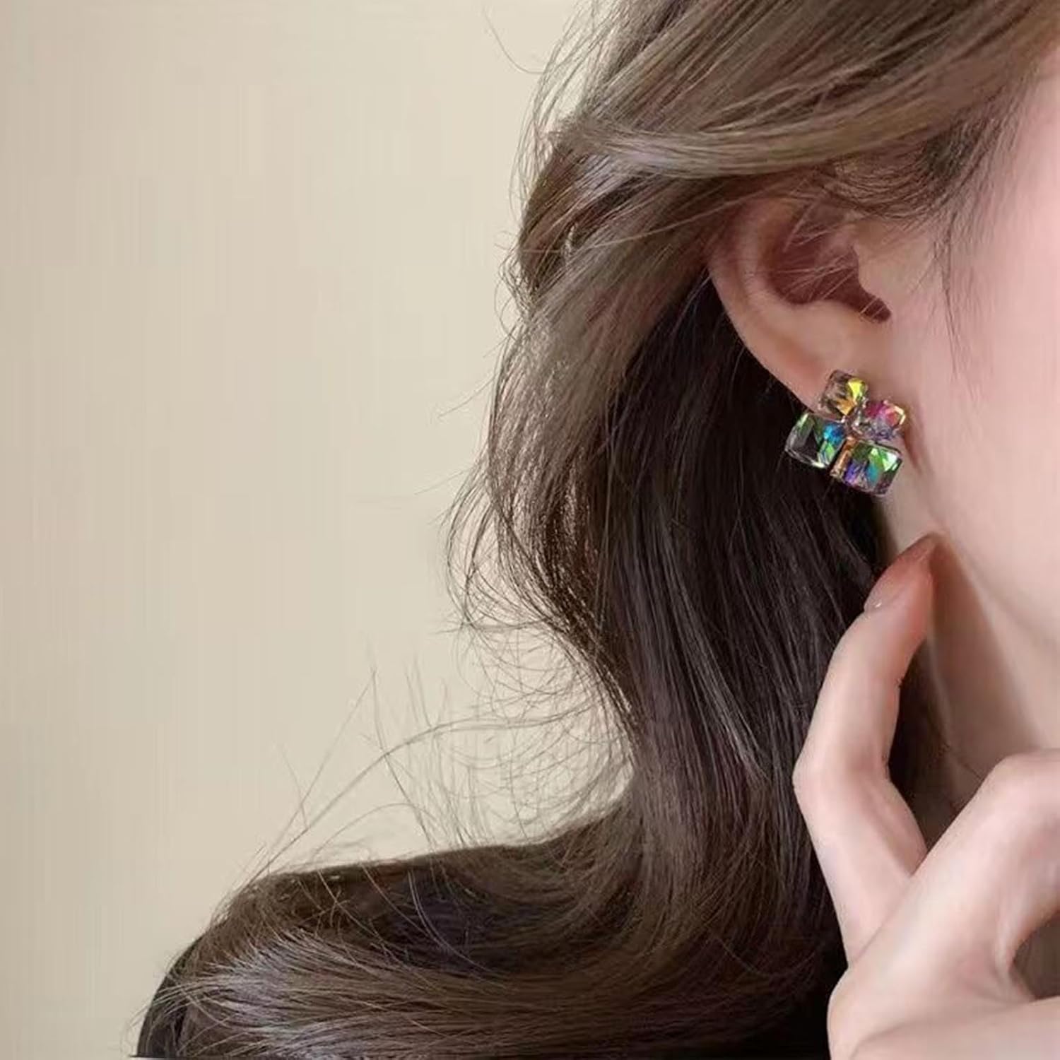 Vintage Crystal Square Earrings Boho Rhinestone Aurora Earrings Rhinestone Square Earrings Cz Statemrnt Stud Earrings for Women - Image 2