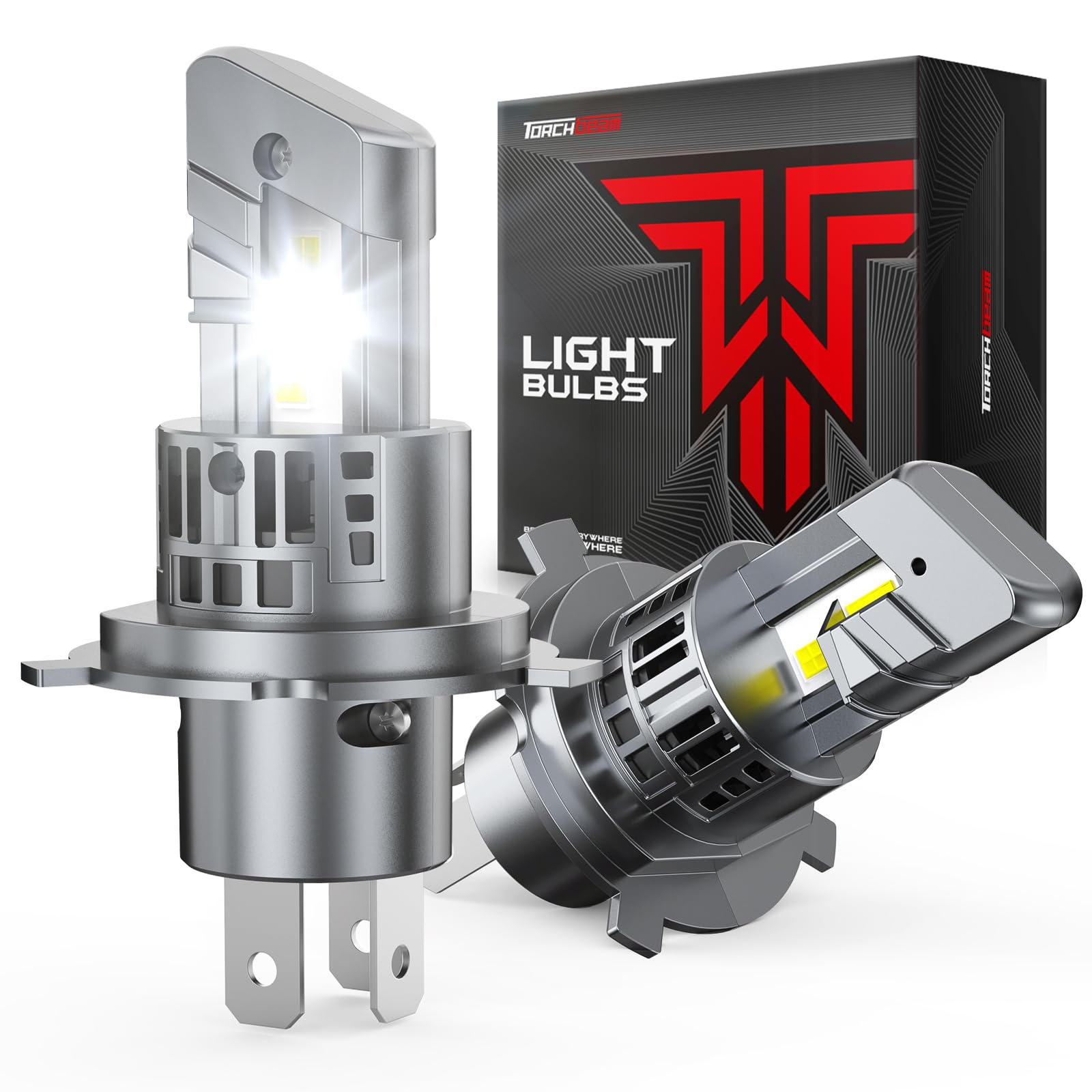 Torchbeam 74000LM 2026 H4 Bulb Lights, 6500K Cool White, 120,000 Hours, 15X Brighter, Fits 99% Vehicles, Plug and Play, Pack of 2