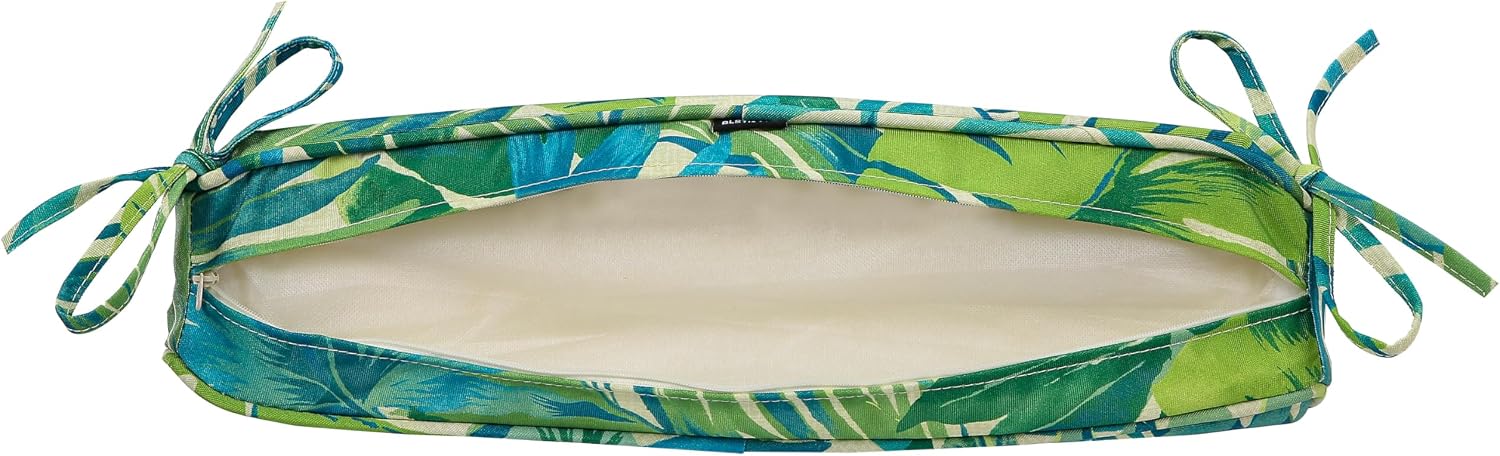 18x18x3 Inch Outdoor Square Corner Chair Cushions with Ties Set of 2, Water & Fade Resistant Thick Seat Cushion Pads for Garden Patio Dining Porch Furniture - Green Palm Leaves