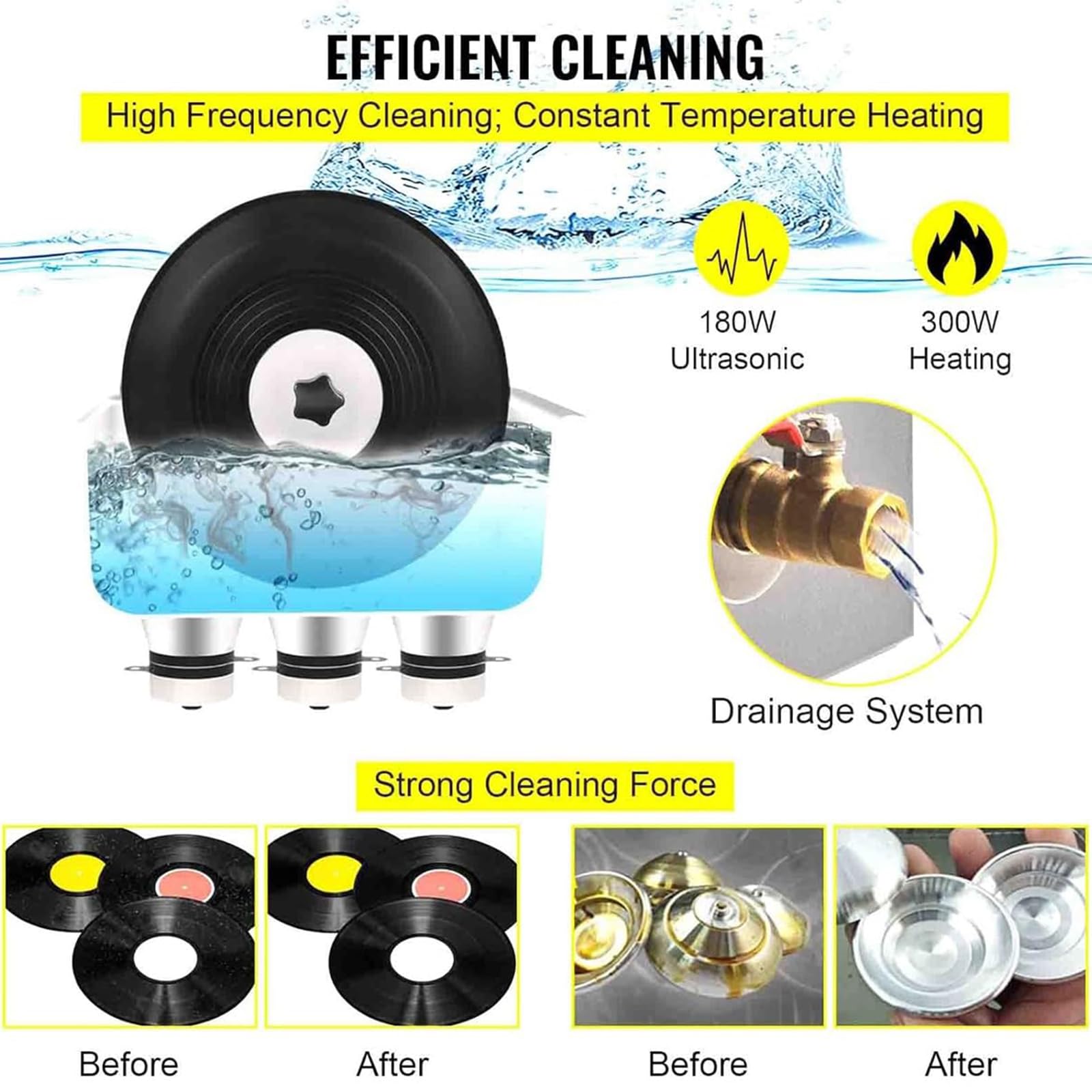 Pulitore Ultrasonico Per Vinili 6L, 40kHz Macchina A Rotazione Automatica Per 4 LP, Timer E Temperatura Digitali, Ripristino Qualità Audio