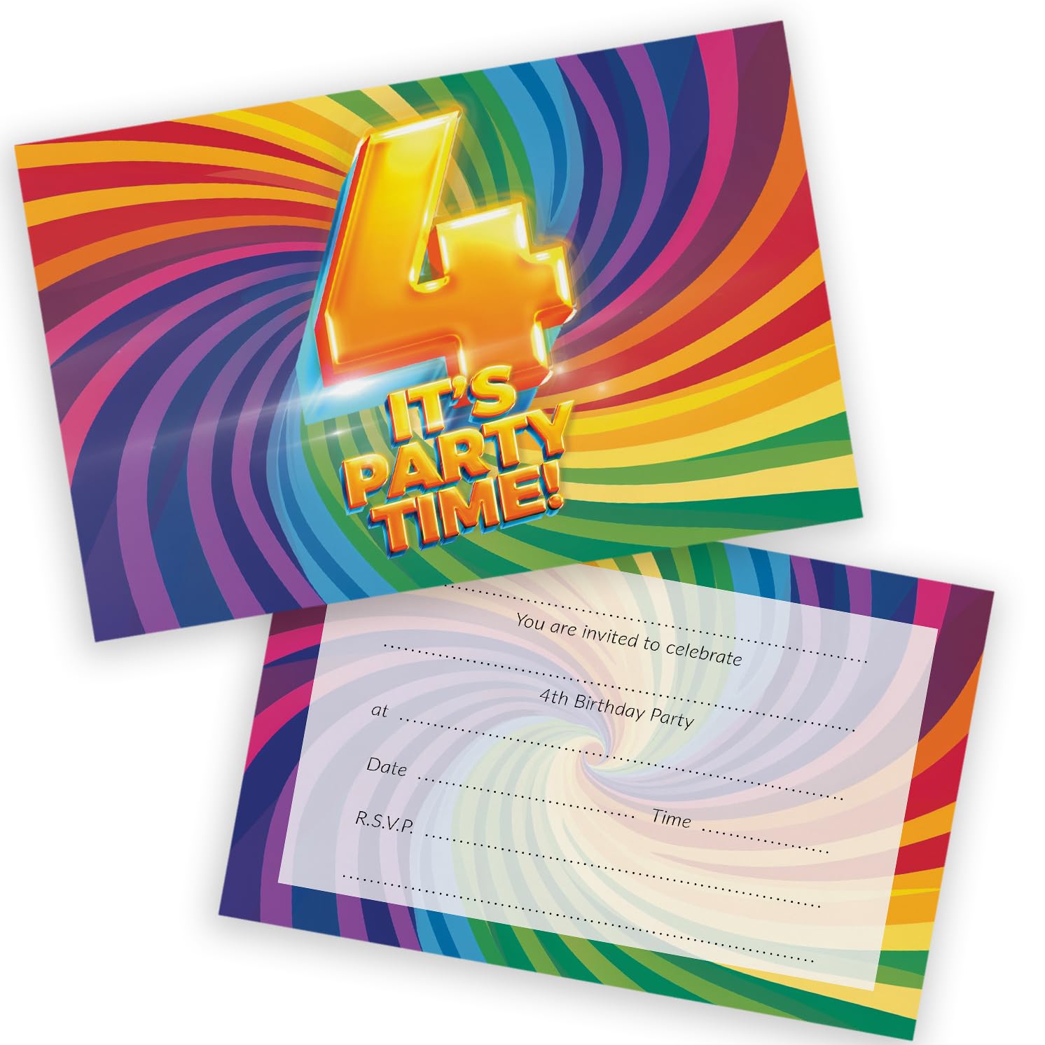 4th Birthday Party Invitations Kids - Now It's Party Time 36 Pack - Childrens Birthday Invitations for Boys/Girls A6 Bday Party Invites Invitation Cards with Folding Envelopes