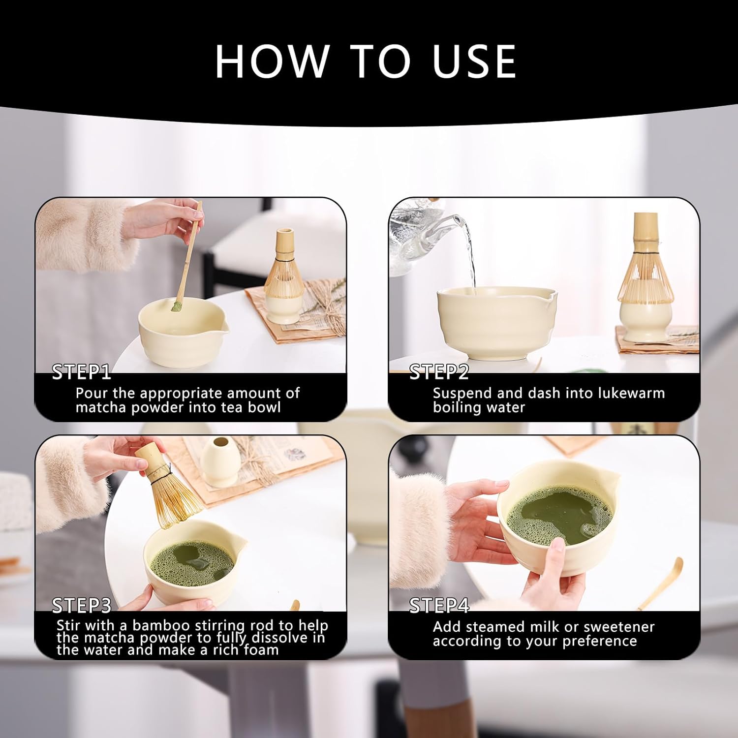 Matcha Tea Set – Traditional Japanese Ceremony Kit with 18.5OZ Ceramic Bowl, Bamboo Whisk, Scoop, and Holder – Ideal for Authentic Matcha Preparation and Gifting (Cream Yellow) - Image 2