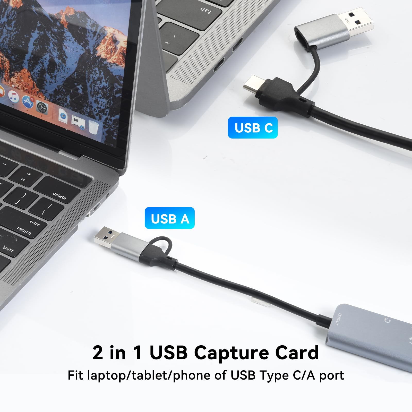 ELUTENG Scheda Acquisizione Video 4K HDMI a USB A/C Video Capture Full HD 1080P Acquisizione Video Gioco HDMI per Giochi/Streaming/Videoconferenza Compatibile con MacBook iPad PC Switch PS5 Xbox