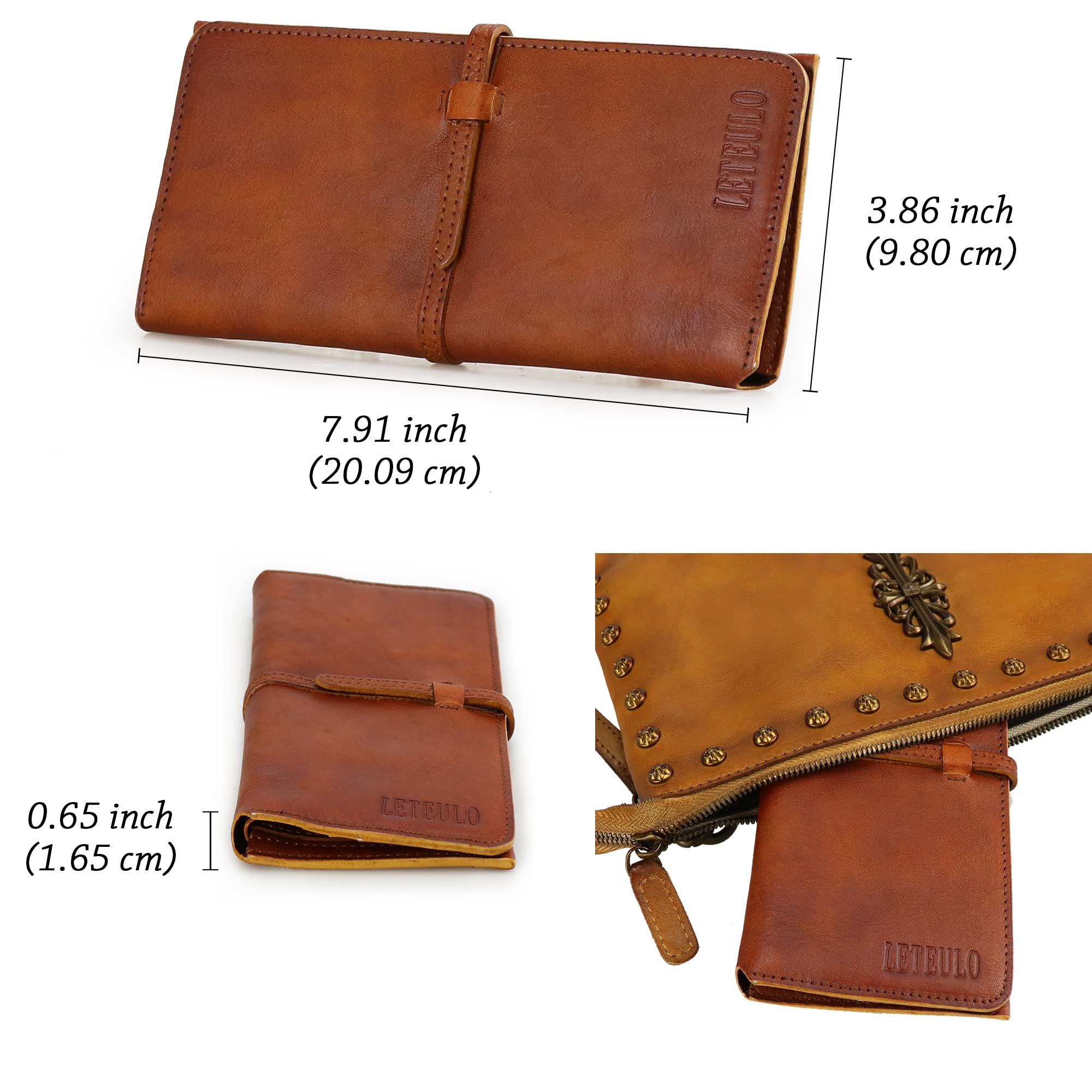 LETEULO Geldbörse Damen Echt Leder Gross Geldbeute Karten Organizer Geldbeutel Lang Portemonnaie Frauen Portmonee Damen Brieftaschen Braun