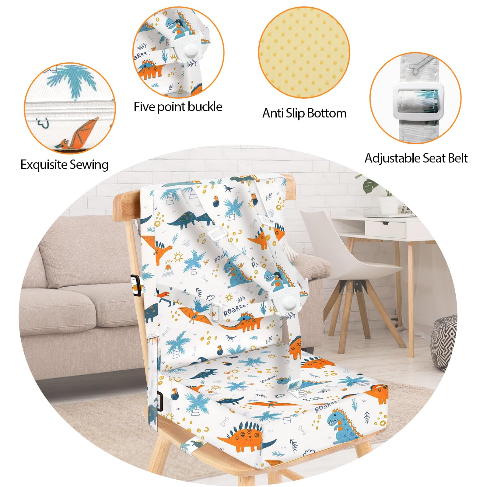 Rialzo da Sedia per Bambini, Cuscino Rialzo Sedia per Bambini Fibbia a 5 Punti Sicurezza più Forte 2 Pezzi (Bianco)