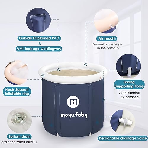 Miniatura 5 de Bañera de hielo para adultos, bañera inflable portátil para exteriores, bañera independiente para atletas, terapia de frío, plegable para baño