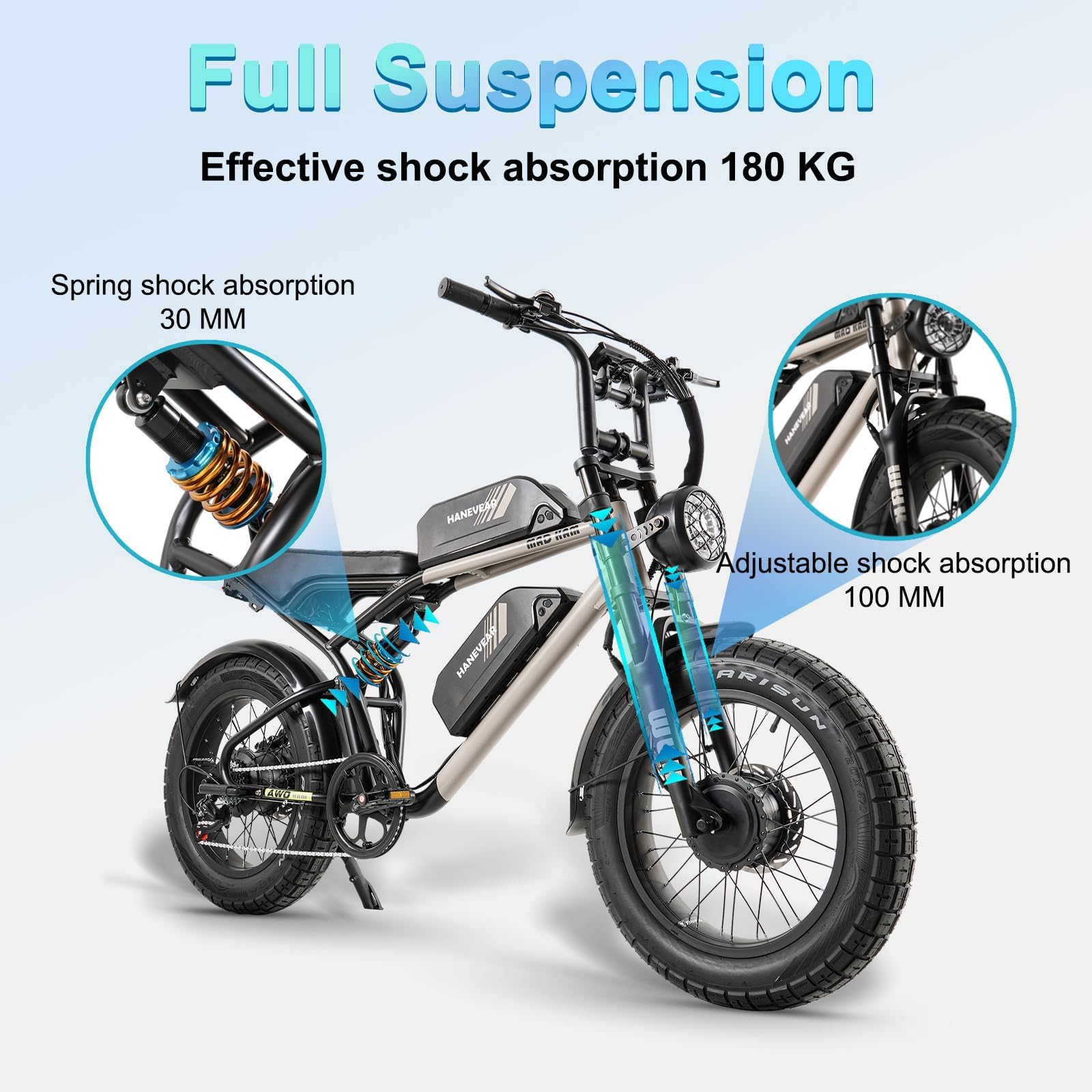 Vélo électrique pour Adultes, E Bike 85Nm Moteur Double | 2*18Ah 48V Batterie Jusqu'à 150km+, Suspension Intégrale, Frein à Disque Hydraulique, Vélo Tout-Terrain Electrique pour de Montagne