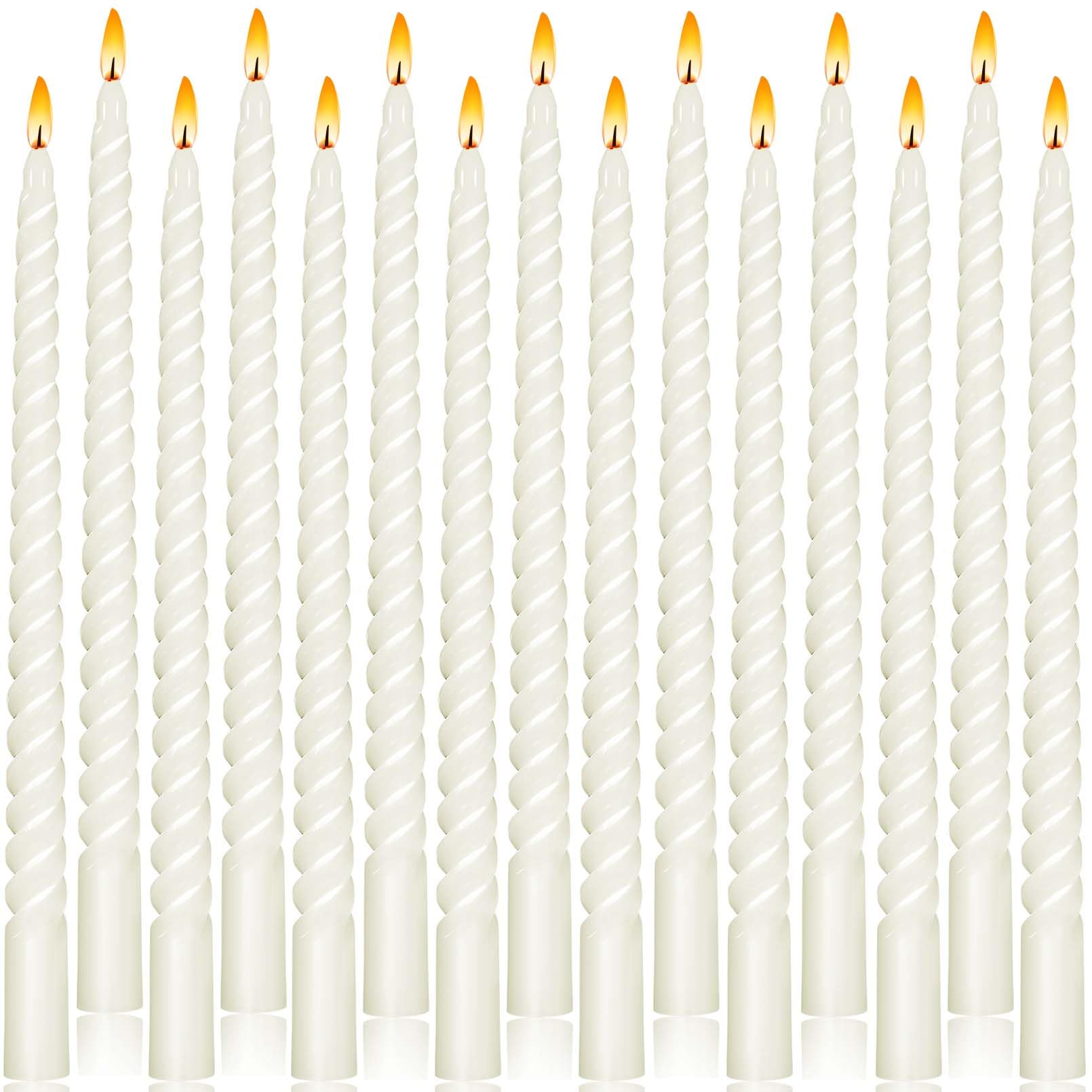 Cptoion 16 PCS Spiral Taper Candles,10 Inch Twisted Taper Candles,White Taper Candles,Unscented Twisted Candlesticks,Dinner Candles,Dripless Long Candle Sticks for Dinner Party Wedding (White)