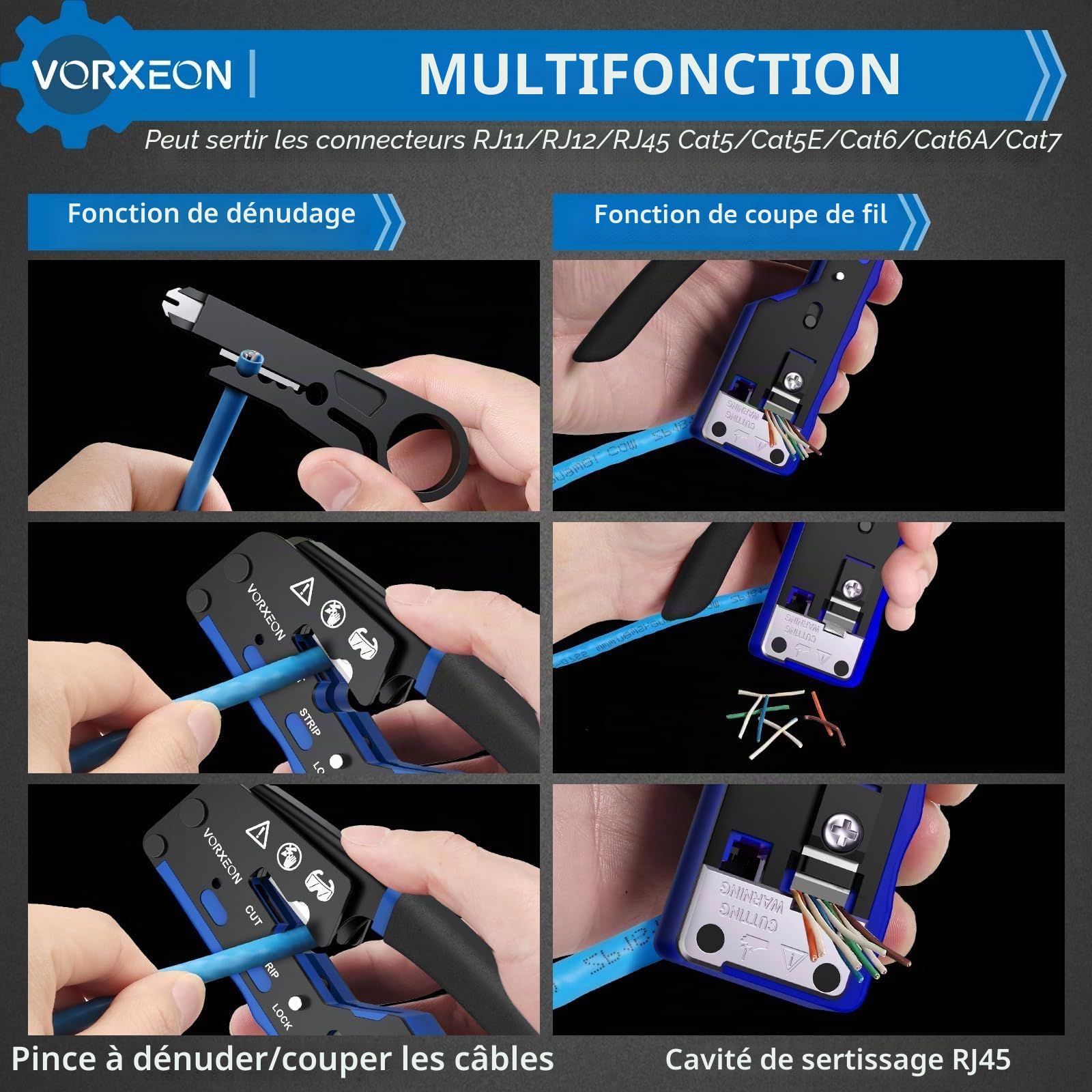 Pince RJ45 a Sertir Connecteurs RJ45 Cat6 Network d’installation Kits pour RJ45 Cat6 Cat5 Cat5e Pass-Thru 8p 6p Câble Réseau Embout rj45