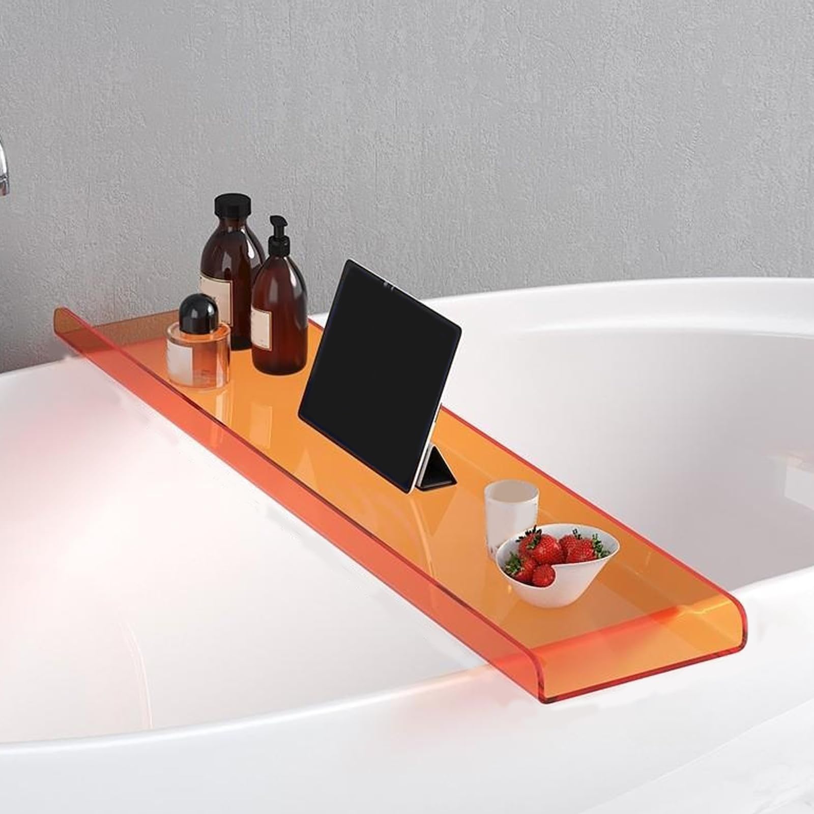 JKJZSALJ Multifunctional Bathtub Rack Shelf - No Drilling Sturdy Bath Tray For Candles Wine Glasses Books Phones - Perfect Bathroom And Relaxation Essential-Ripples-80 * 20 * 3Cm,Orange-80 * 20 * 3cm