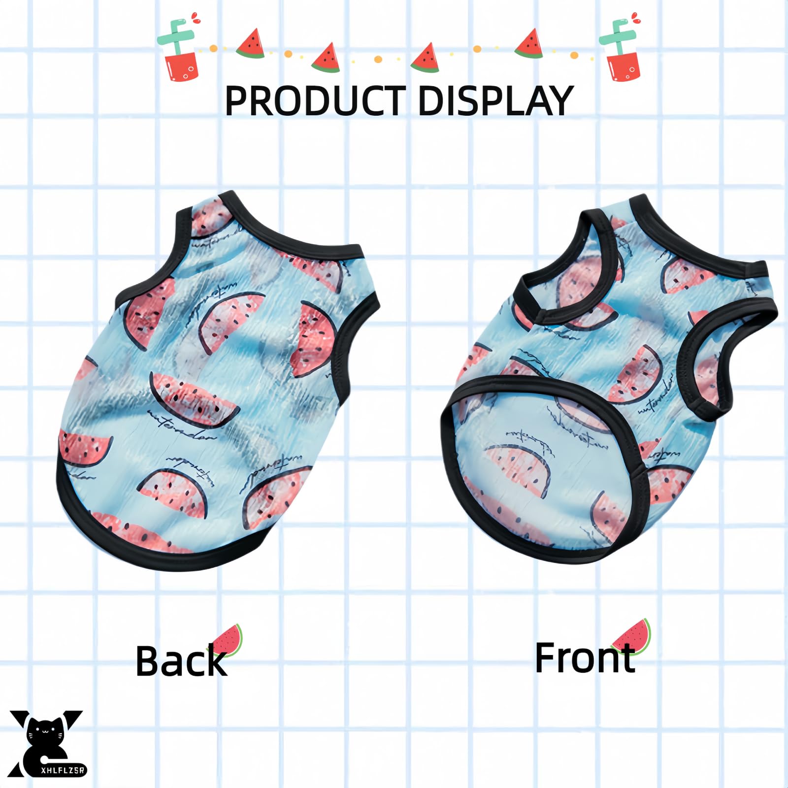 XHLFLZSR 2 Pieces Cat T-Shirt, Small Dog Sleeveless Summer Breathable Vest, Kitten and Puppy Clothes, Cat Outfit, Pet Apparels (Cute Bear/BuleMelon Size: XL)