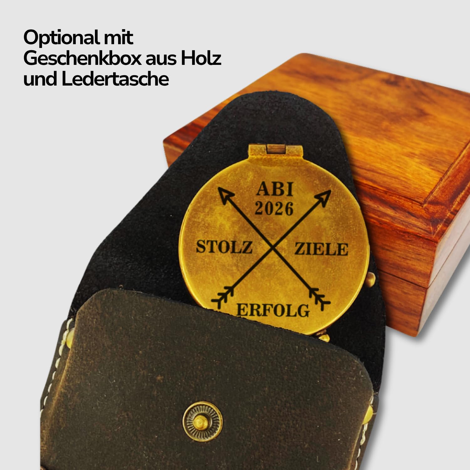 Personalisierter Messing Kompass zum Abitur – 9 Designs zur Auswahl – Wunschgravur auf Innenseite – In Poliert oder Vintage-Optik Schulabschluss Abi 2026
