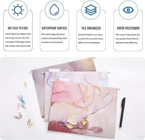 Miniatura 3 de Y YOMA Paquete de 6 carpetas decorativas colgantes de tamaño carta, bonita carpeta colgante, bonito organizador de carpetas de archivos para
