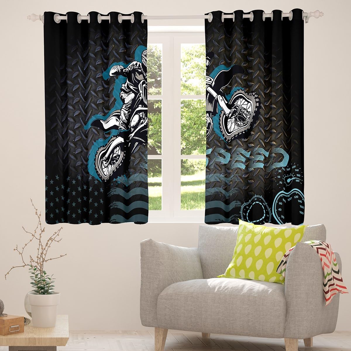 Manfei Motorbike Blackout Curtain Speeding Motorcycle Rider Window Drapes for Kids Boy Room Decor Extreme Sports Theme Window Treatments Grommet Top 2 Panel Set Bedroom Curtains - Image 4