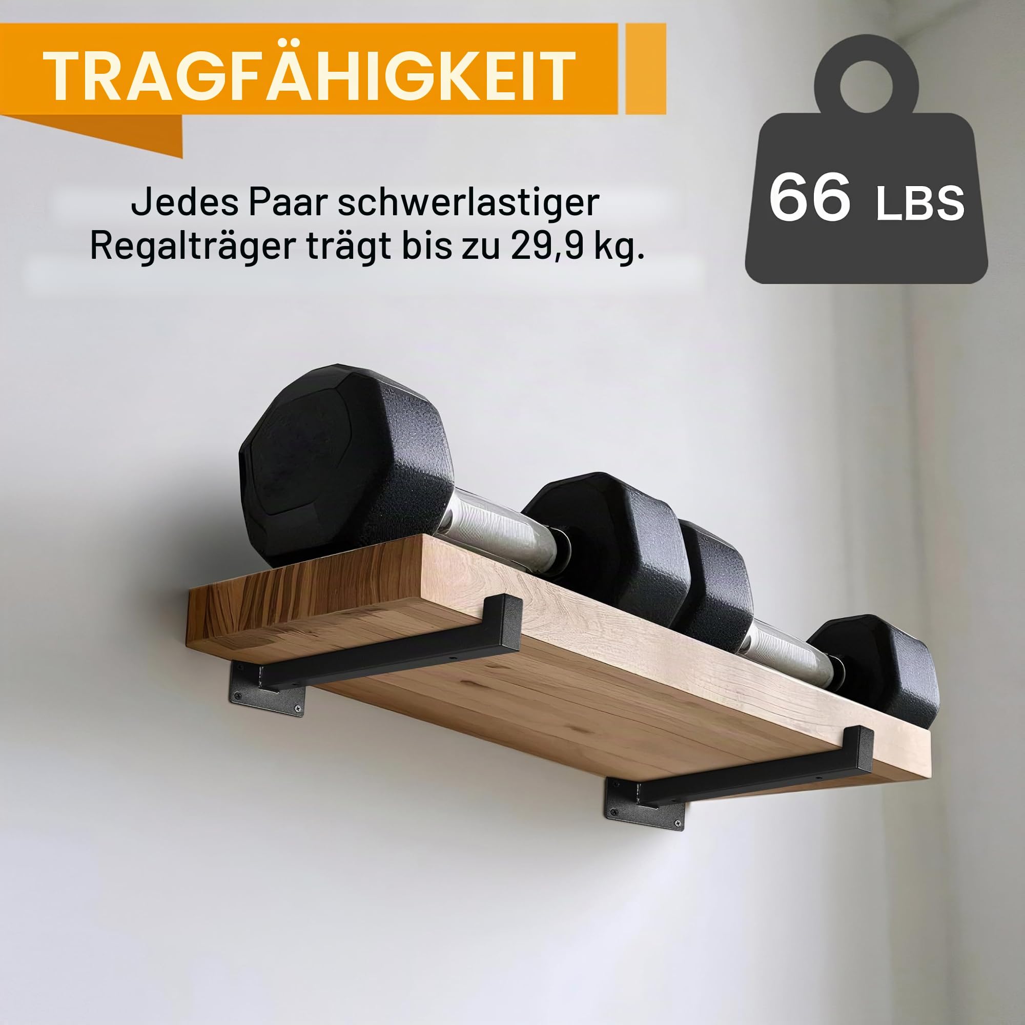 Ezydecor, Regalhalterung, 33 cm, Schwarz, wandmontierte Industrie-Regalträger, Metallregalstützen mit Kante (6er-Pack)
