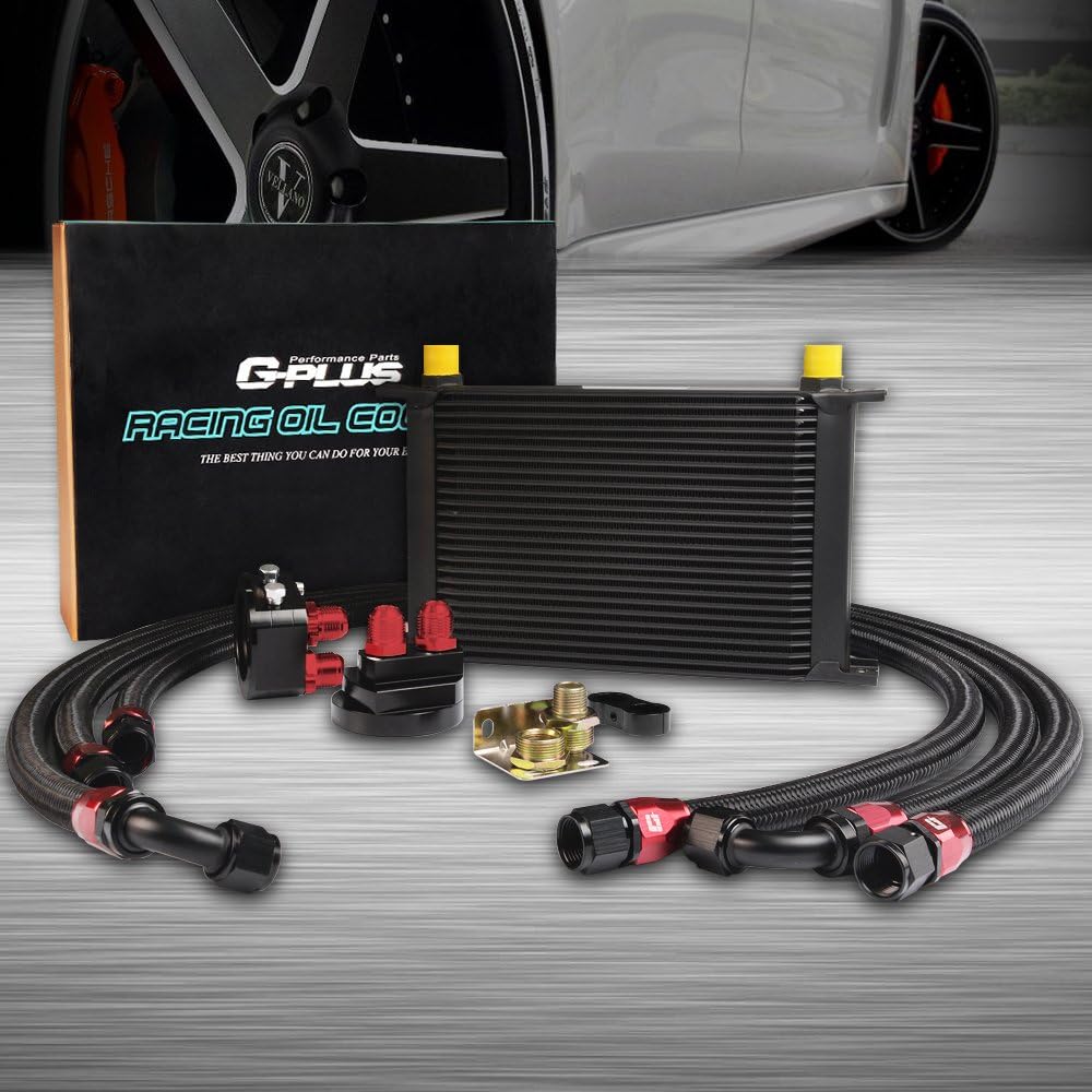 25 Row 10AN-AN10 Universal Aluminum Engine Transmis​sion Oil Cooler Kit + Oil Filter Relocation Kit