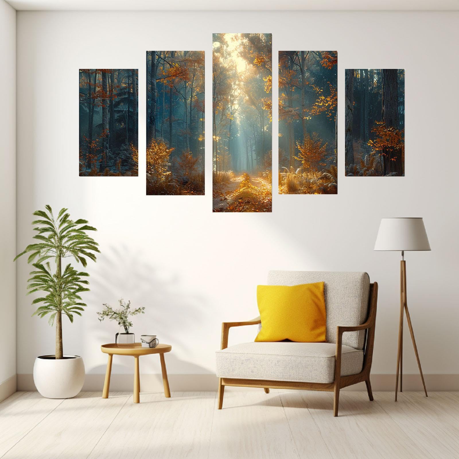 Amazon.co.jp: JOSUE 5 ピース 風景画 アートパネル 秋の森 絵画 装飾