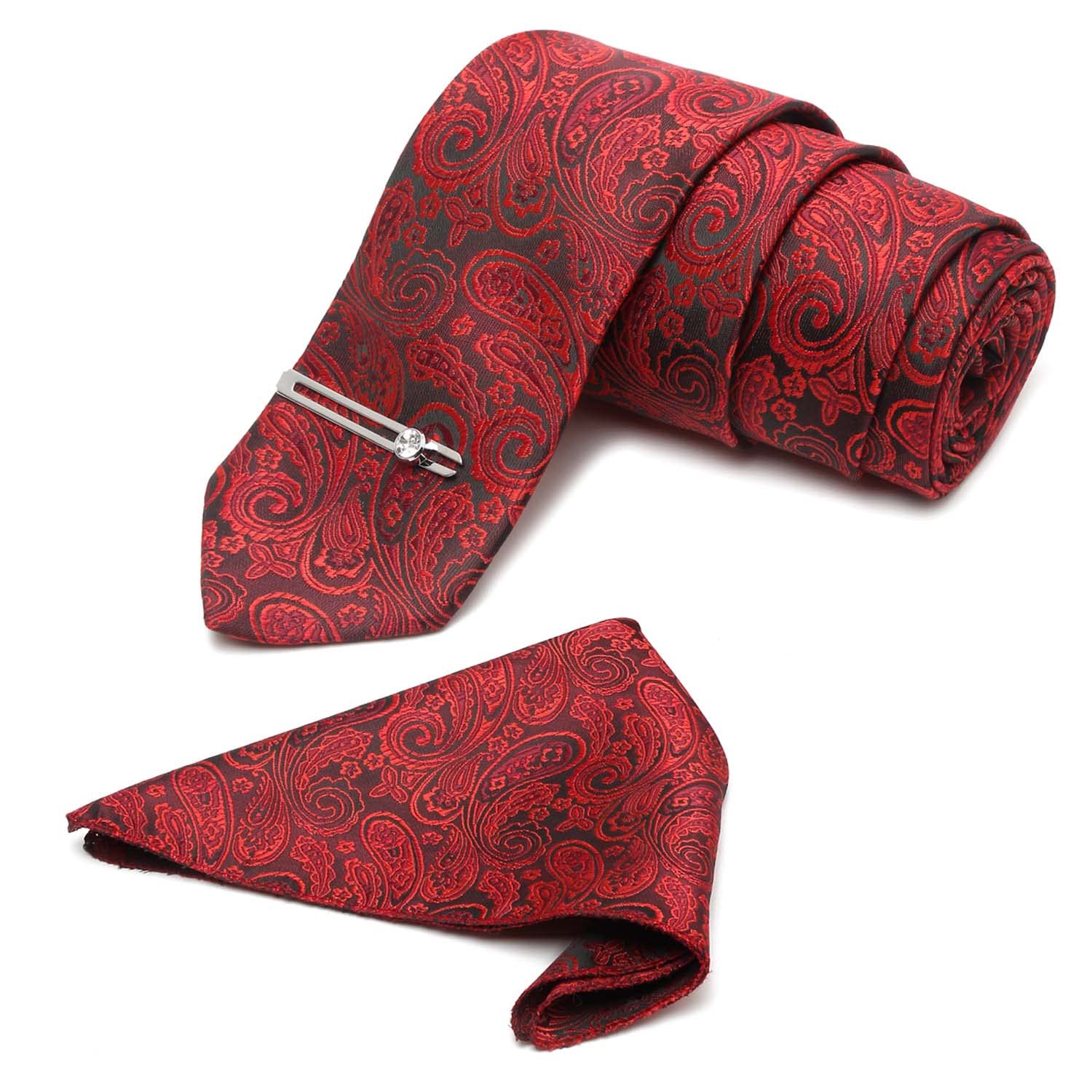Mens Ferrari Red Italian Silk Necktie Set Incl Pocket Square Chrome Tiepin American Style Formal Tie Gift Set for Men (TE-CP-FR014)-image-13