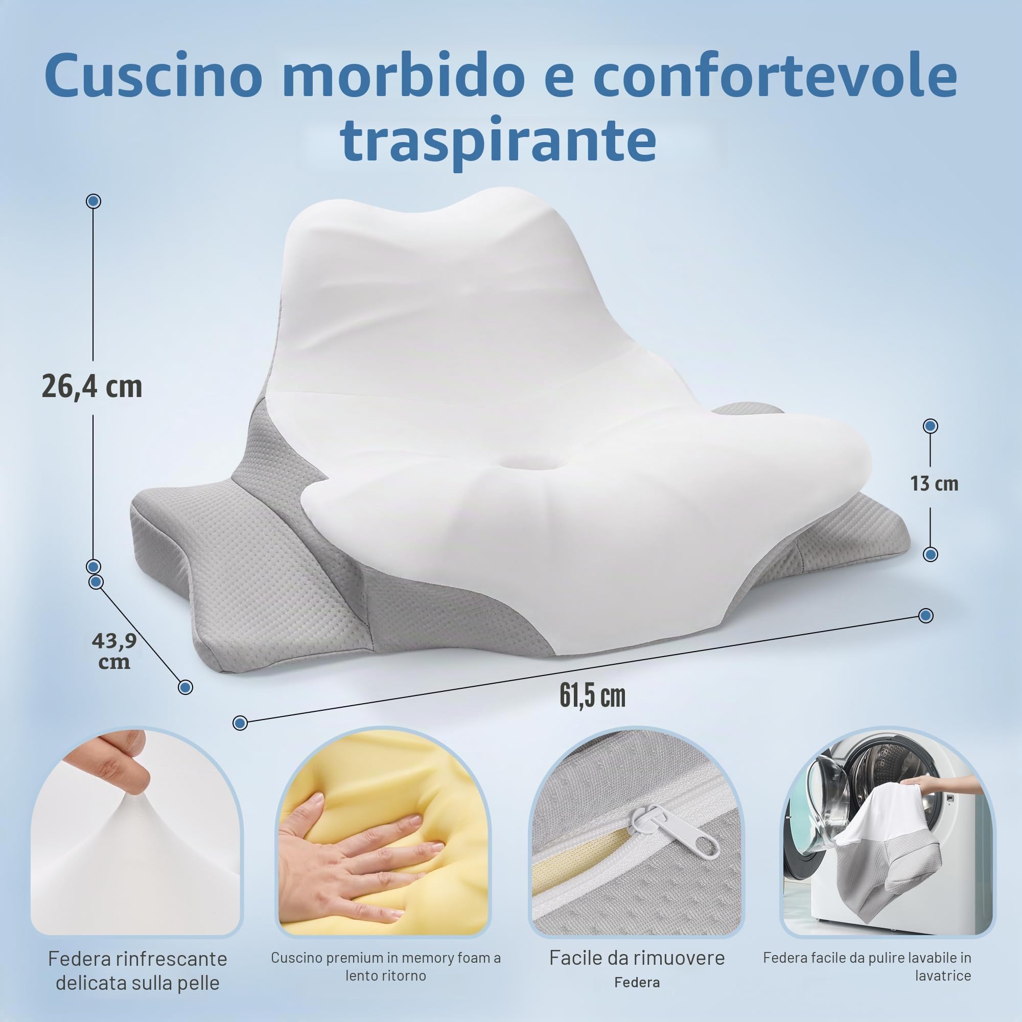 Careboda Cuscino multifunzione, ergonomico, memory foam, tutte le posizioni