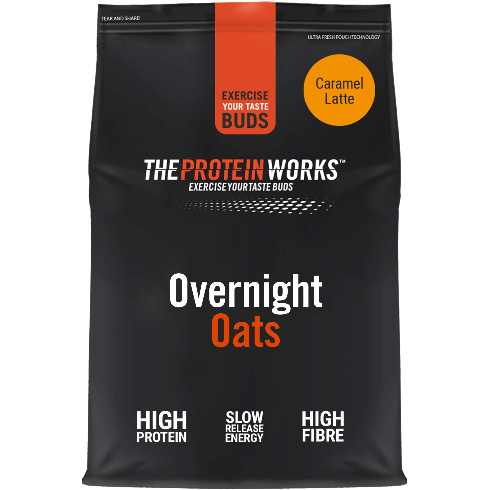 Protein Works - Overnight Oats | High Protein Breakfast | Low Sugar Snack | Low GI Oats | Caramel Latte | 500 g
