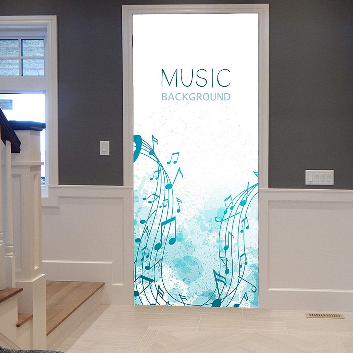 Door Mural for Interior Doors 3D Blue Note Music Melody 77 X 200 Cm Removable Self-Adhesive Wallpaper Poster Wall Art Stickers Door Stickers for Nursery Kitchen Kids Bedrooms Office Home Decor Door P