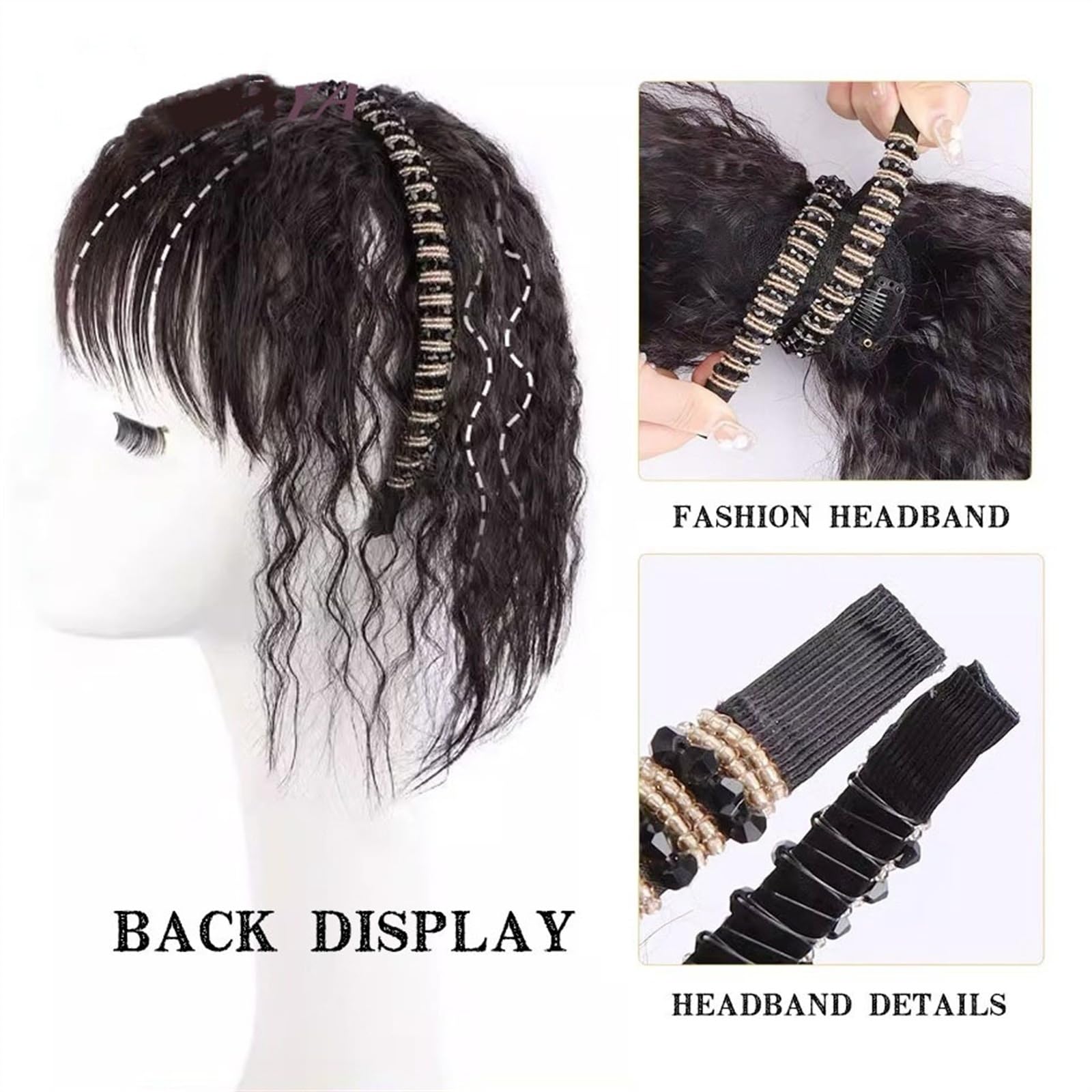 Haartopper für Frauen Kunsthaar-Topper mit Strassband, 25,4 cm, kurze, lockige Haarteile mit Pony, künstliche Haarverlängerungen, Clip-in-Wellen, lockige Haarteile for dünner werdendes Haar Haarteil T