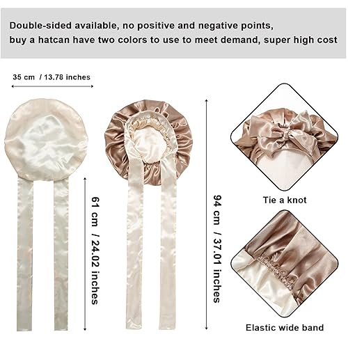 Miniatura 10 de Gorro de satén de seda para dormir, para mujer, banda elástica para cabello rizado, envoltura de cabello de seda (azul zafiro + azul claro)