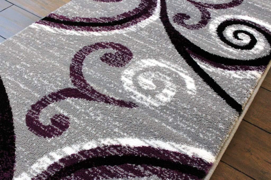Masada Rugs, Stephanie Collection Area Rug Modern Contemporary Design 1100 Purple Grey White Black (2 Feet X 7 Feet 3 Inch) Runner