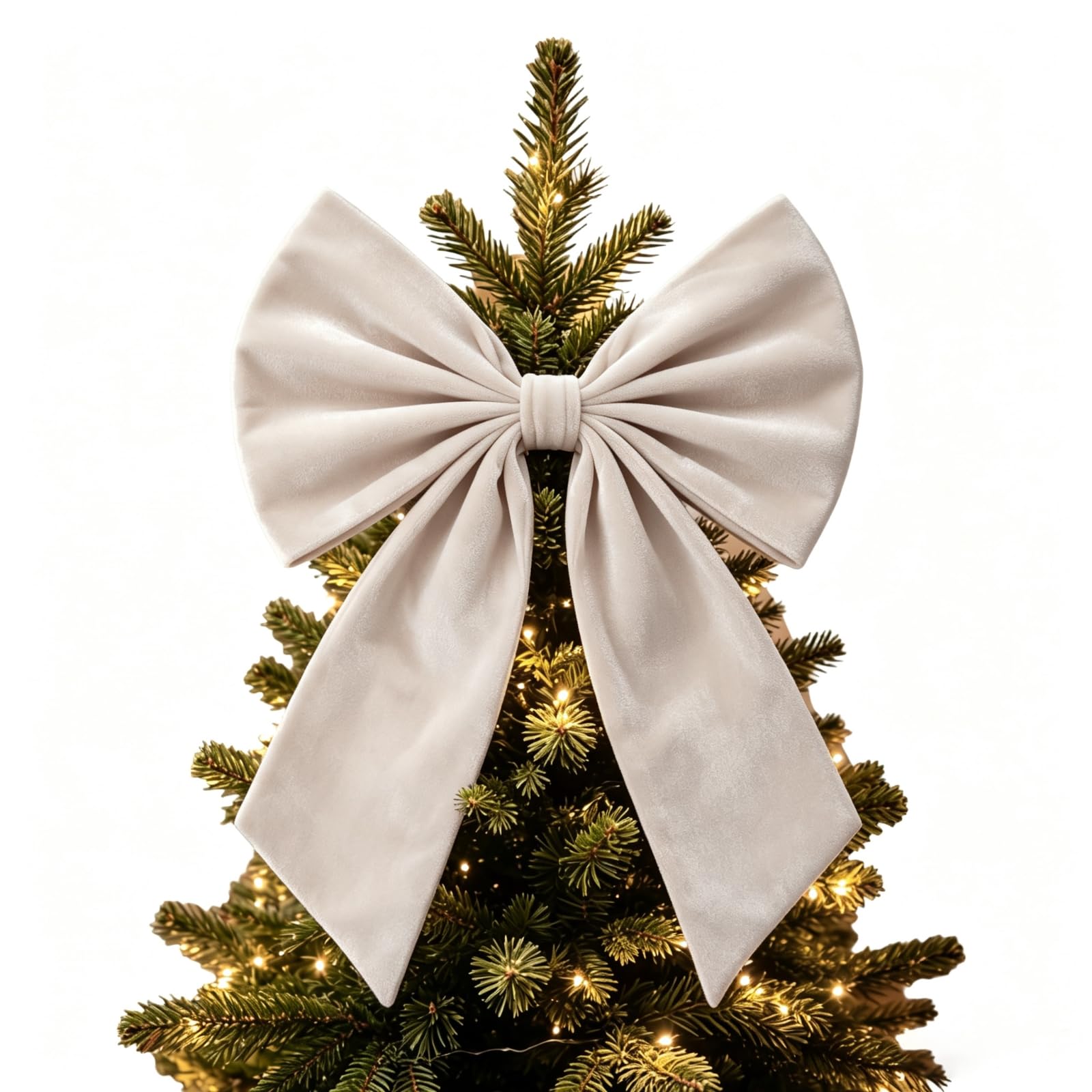 Large Christmas Tree Topper Bow Satin/Velvet Ribbon Gift Bows for Christmas Home Decor for Party Wedding Holiday, Outdoor Indoor Car Decoration (Velvet Beige, 21.7 * 12 in)