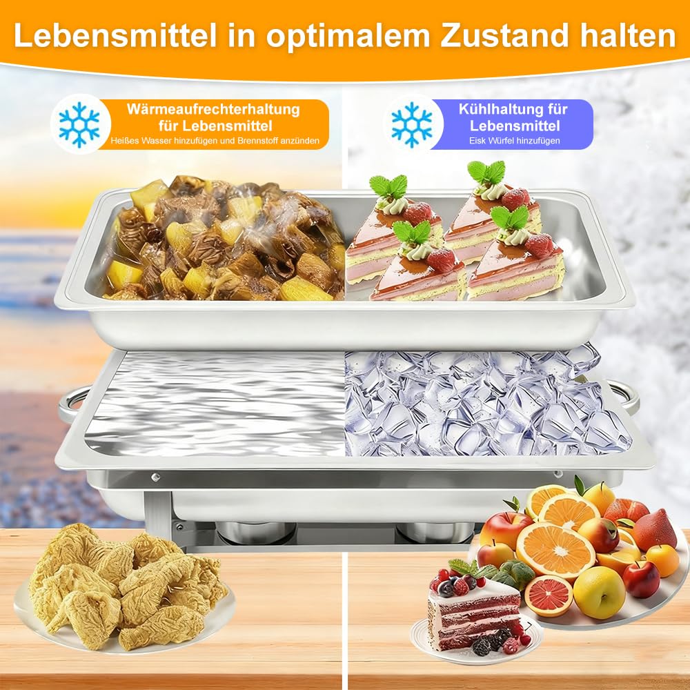 OHMG Chauffe Plat,Chafing Dish ou rechaud en INOX Alimentaire pour Buffet/Bain Marie Professionnel/Maintien au Chaud/Traiteur/hôtel/Restaurant - Acier Inoxydable (3 Compartiments, 55 * 35.5 * 26cm)
