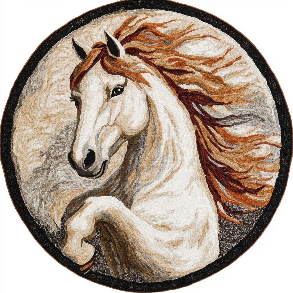 AMBATTERY Round DIY Latch Hook Rug Kits,Animal Horse